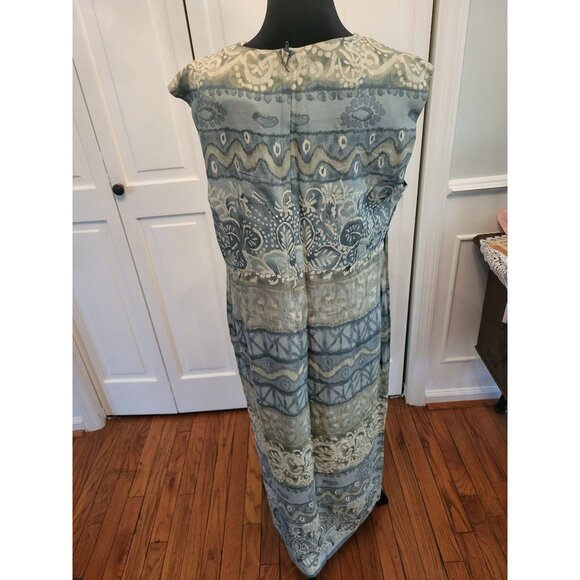 Vintage 90s Seafoam/Aqua Print 2 Piece Dress  Set 14P Coastal Grungefairy Artsy - Picture 4 of 10